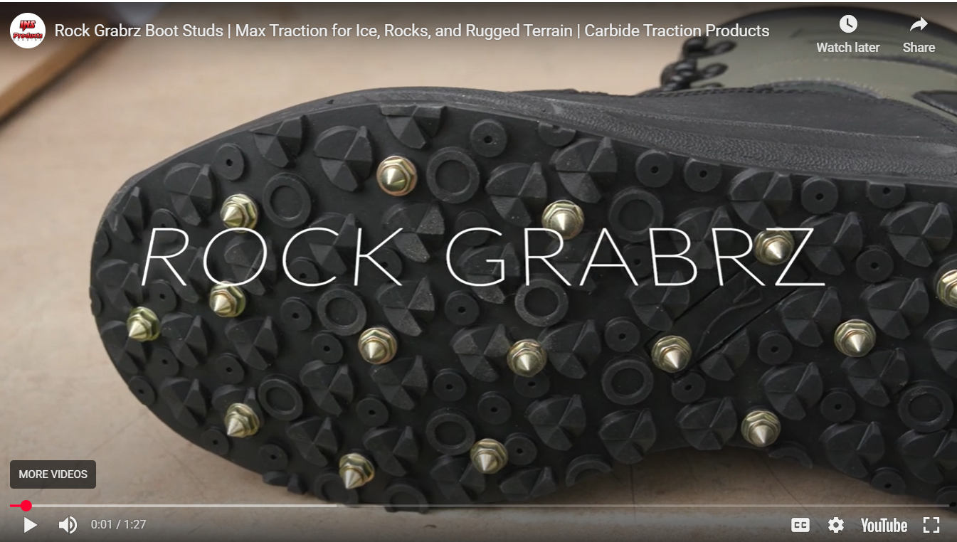 Load video: Installation - Rock Grabrz Boot Studs | Max Traction for Ice, Rocks, and Rugged Terrain | Carbide Traction Products